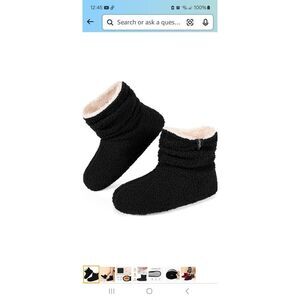 New 9.5-10.5 Long Bay Black Womens Warm Memory Foam Bootie Slippers House Shoes